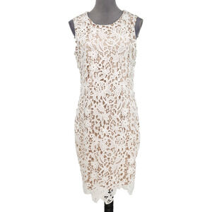 Calvin Klein Dress Womens 12 White Lace Ivory Lining Back Zip Party Wedding